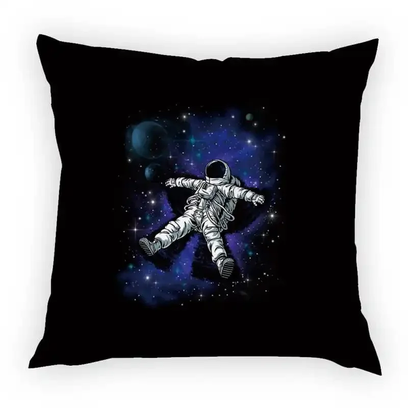 Funny Astronaut Pattern Cushion Cover  Space Moon Rocket Pillow Case Home Decoration Peach Skin   45*45cm