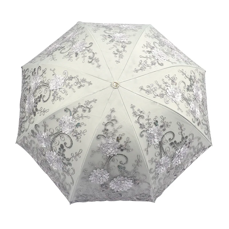 

Embroidery Princess Vinyl Sunshade Umbrella Embroidery Lace Sun Umbrella Three Folds Women's Sunscreen UV Protection Fashion