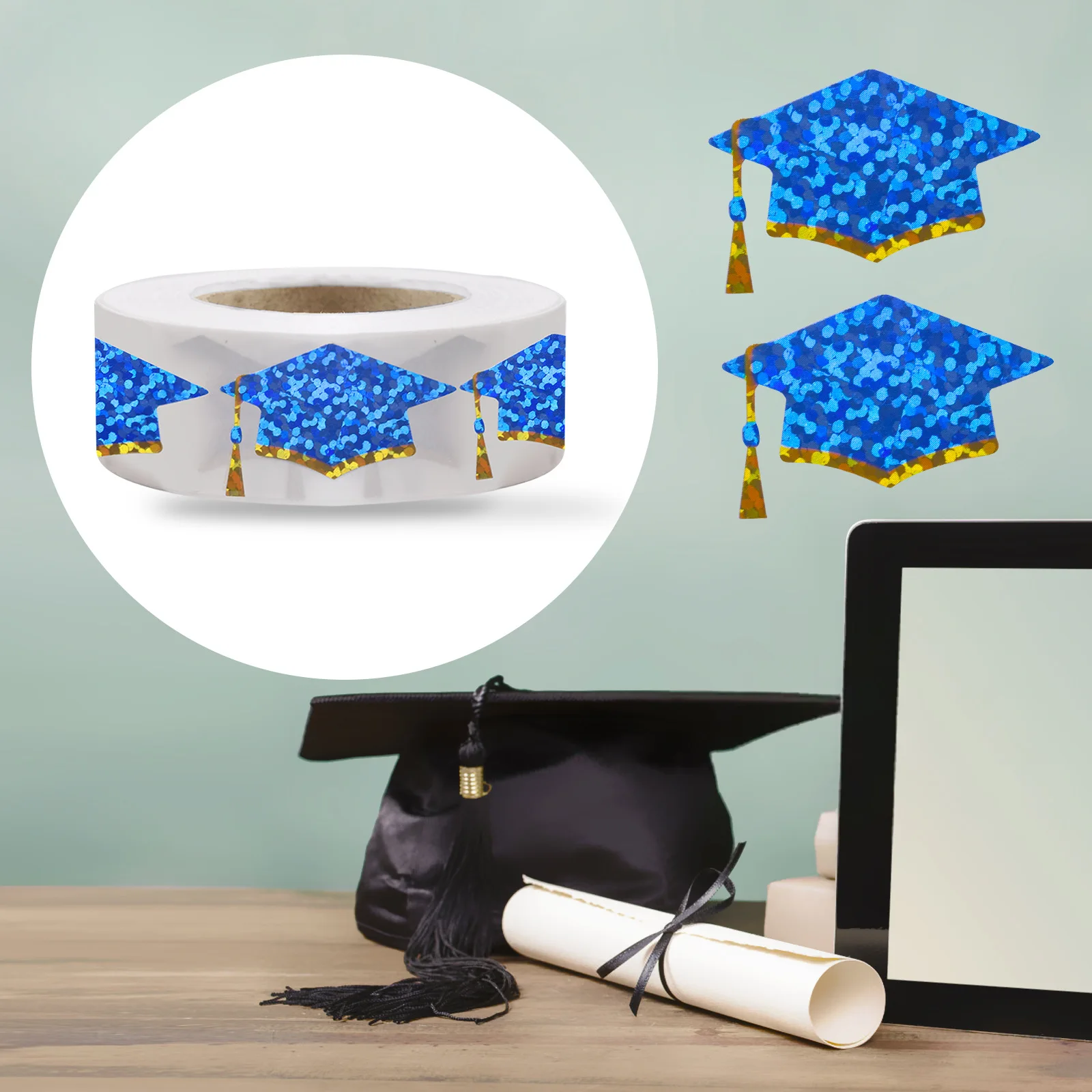 2 szt. Naklejki na czapki absolwentów, powlekane papierowe uszczelki do kopert, dekoracje na świętowanie klasy 2025, mini brokatowe etykiety