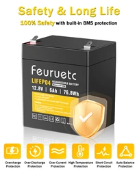 1-2PCS 12V 6Ah LiFePO4 Lithium Battery, Built-in 6A BMS, 3000+ Rechargeable Deep Cycles, Perfect for UPS, Ride on Toys, Lighting