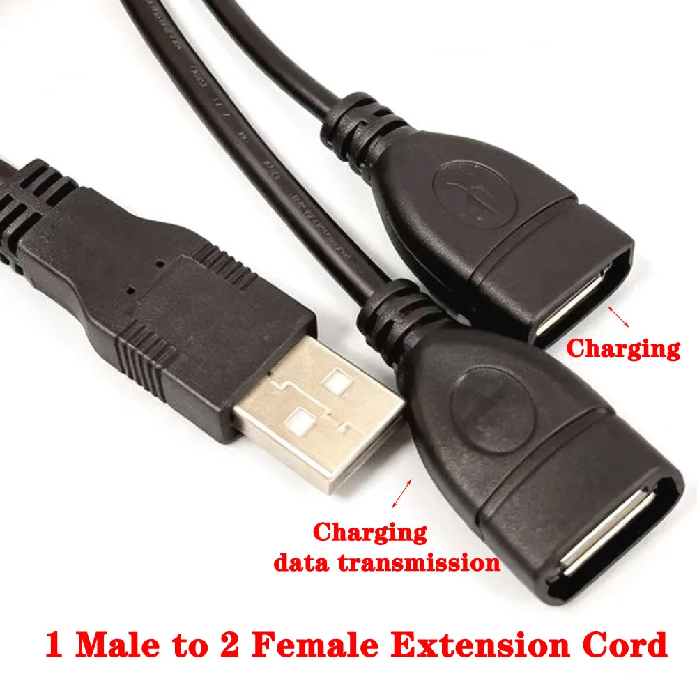 Y Cable 1 Male to 2 Female Extension Cord USB 2.0 Splitter Power Adapter Converter For PC Car Data Transmission Charging