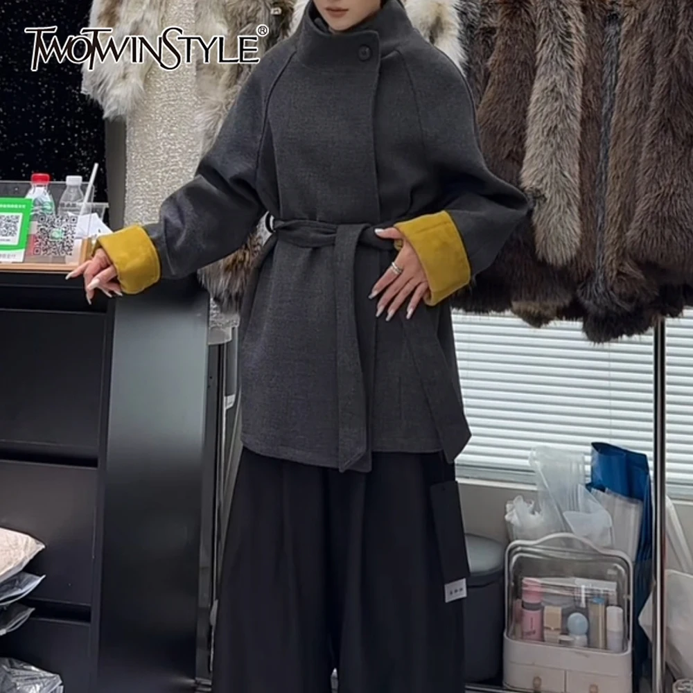 

TWOTWINSTYLE однотонная базовая куртка на шнуровке, женская водолазка с длинным рукавом, свободные корейские женские куртки, осенняя мода, новинка