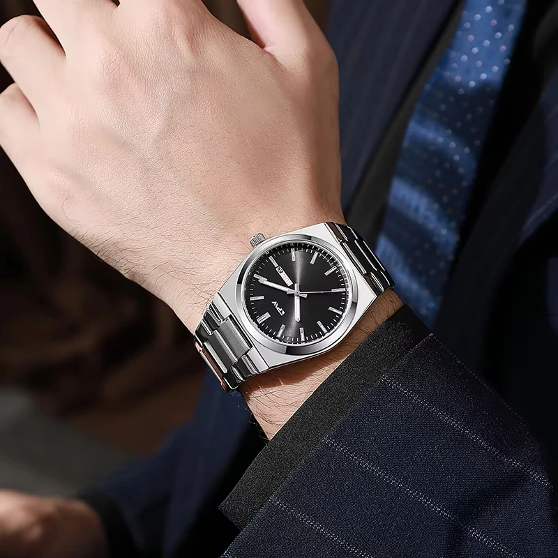 الأعمال الفاخرة تصميم الرجال المزدوج التقويم ووتش للماء مضيئة الفولاذ المقاوم للصدأ عارضة ساعات كوارتز للرجال Relojes Hombre