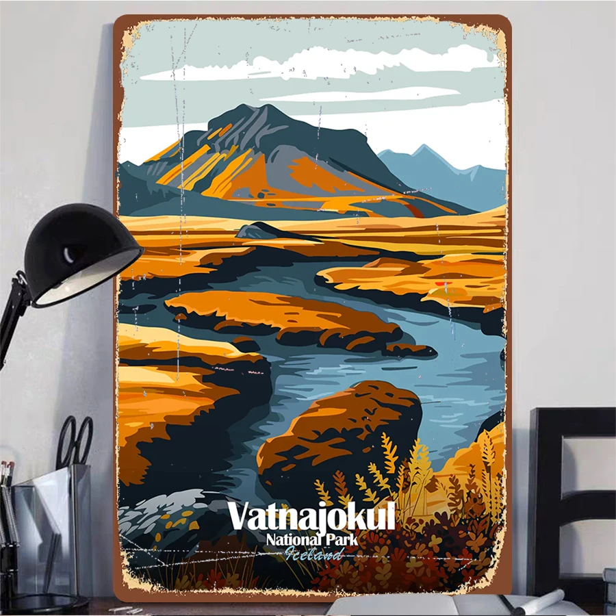 Vatnajokull National Park Iceland Mountain River Landscape Iron Painting Home Decor Living Room Study Wall Hanging Decoration