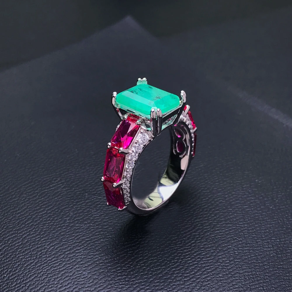 Luxury Created Emerald Ring 925 Sterling Silver Paraiba Zultanite Alexandrite Fine Jewelry for Women Girl Birthday Party Gift