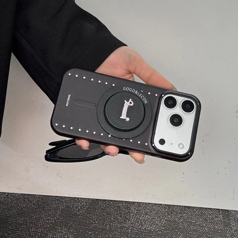 

Simple Black Diamond Magnetic Phone Case For iPhone 16 Pro 17 15 Pro Max 17 Pro Cover with Stand For Magsafe Cases Cute Hard Fun