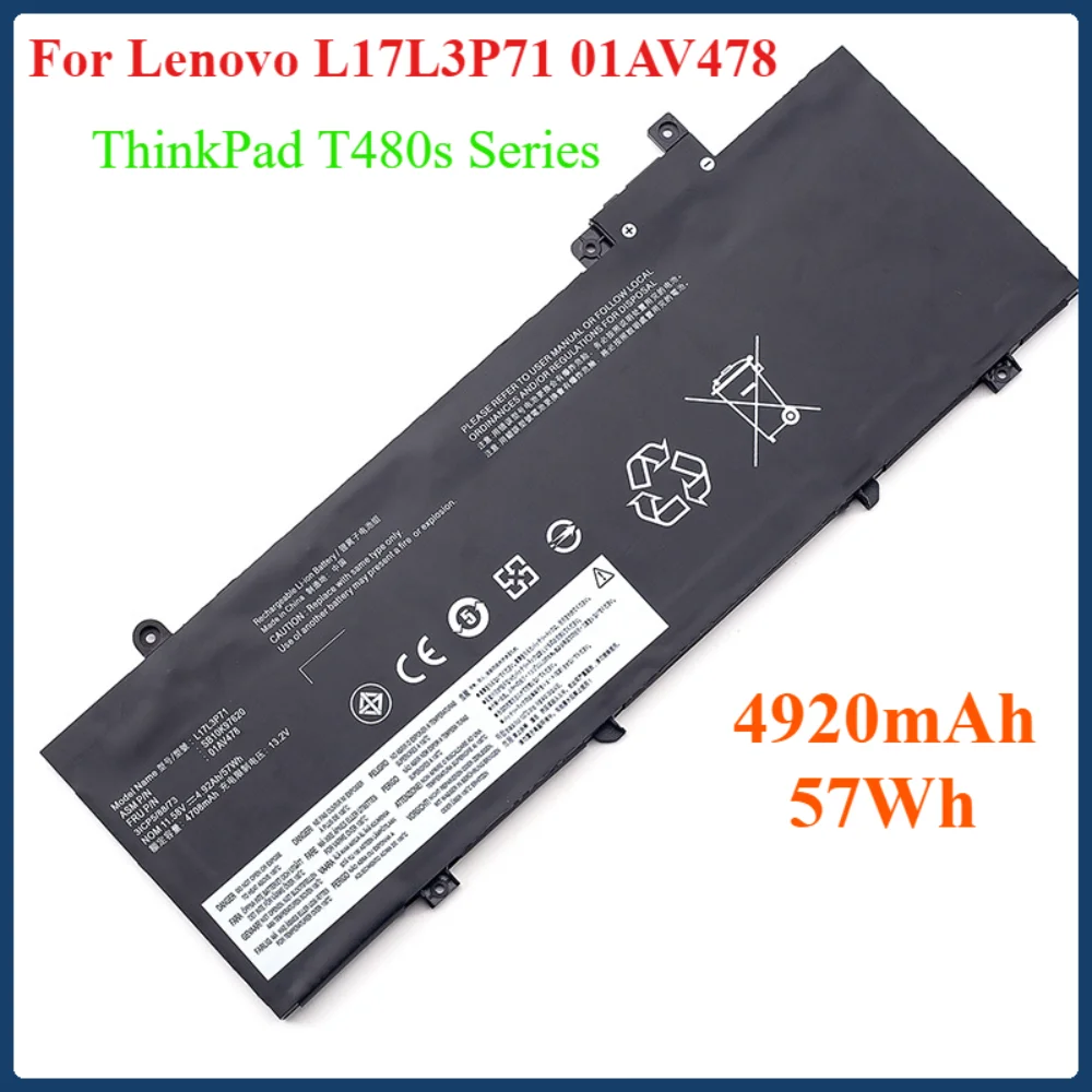 

01AV478 57WH Laptop Battery for Lenovo ThinkPad T480S 01AV479 01AV480 L17M3P71 L17M3P72 SB10K97620 SB10K97621