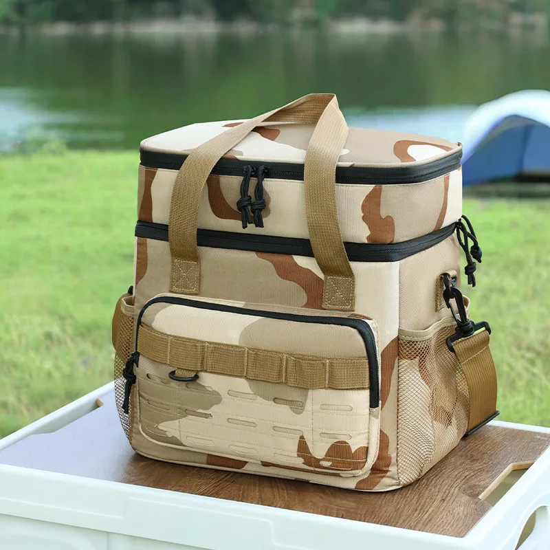 

Large Capacity Dinner Camping Bag With Camouflage Pattem Doubl-layer Cooler Picnic Box Leak Proof Insulated Food Thermo Backpack