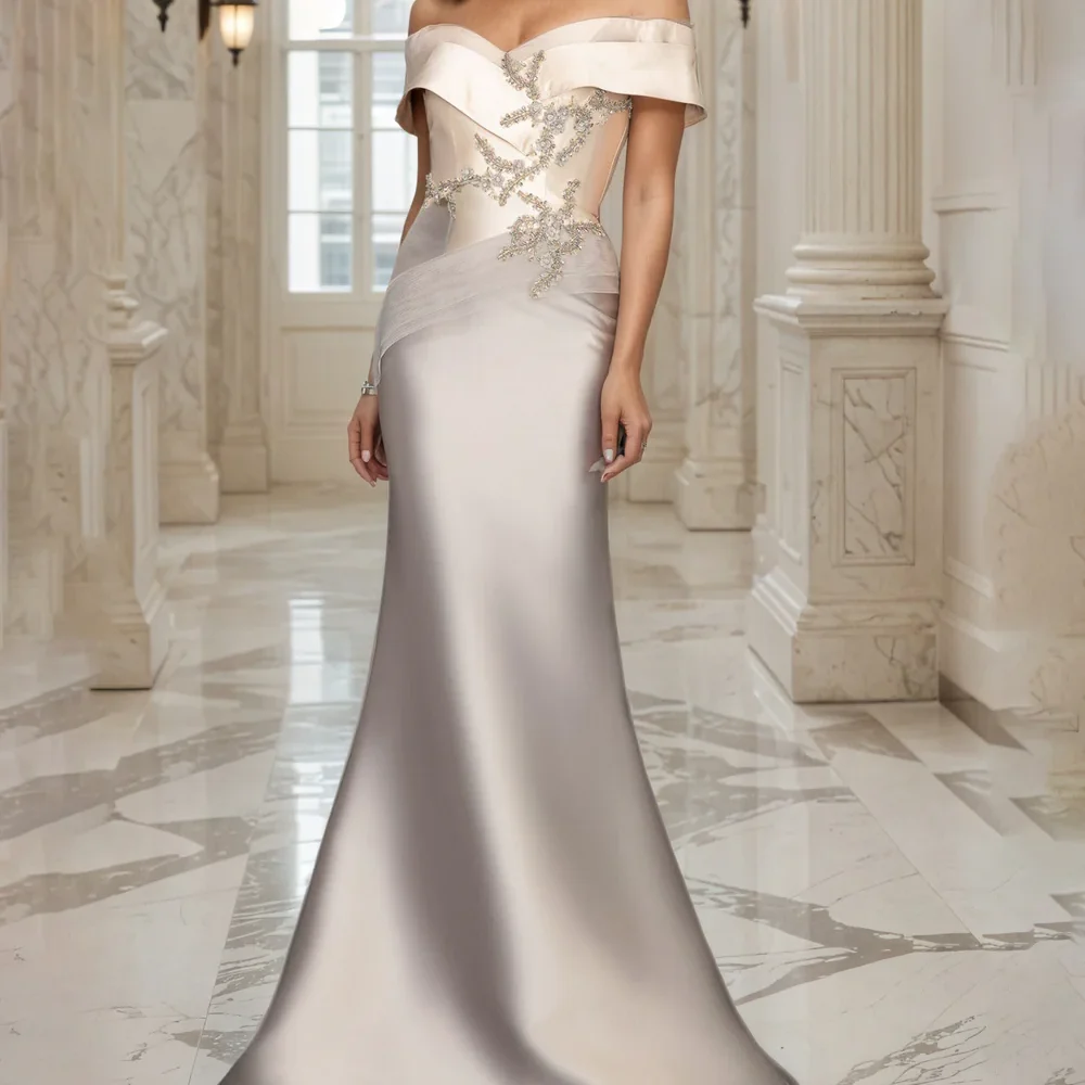 

Classic Off Shoulder Satin Appliques Mother Of Bride Wedding Dresses Bridal Gowns Customized