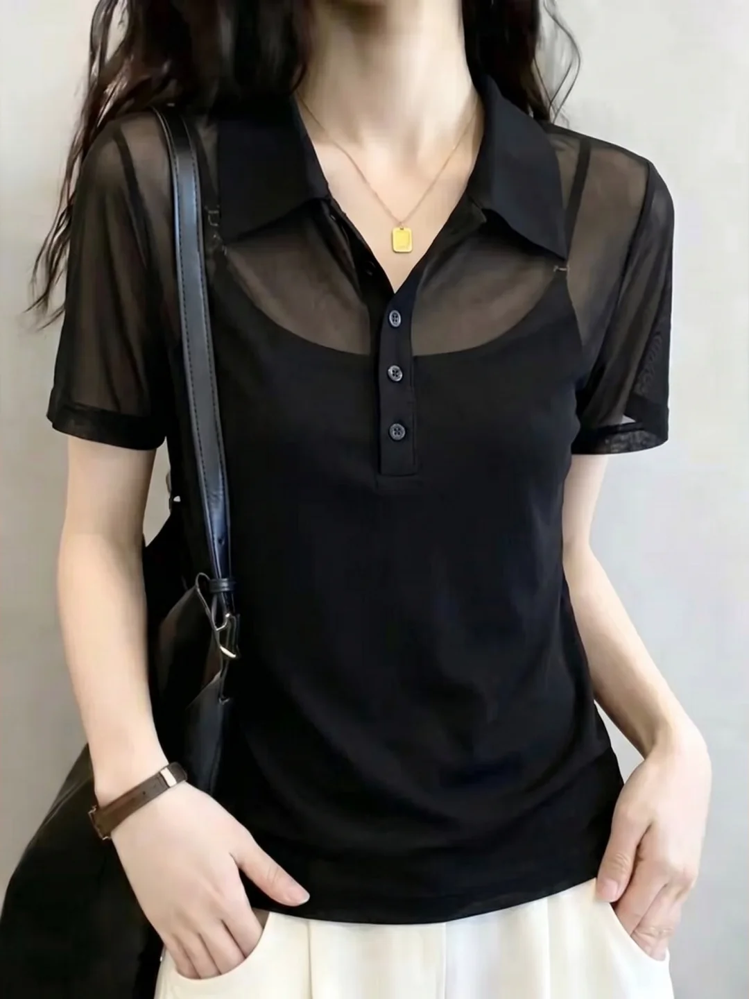 Lightweight  Neck Short Sleeve T-Shirt Loose Fit Summer Fashionable Casual Style Transparent Ladies Top Flower Cardi