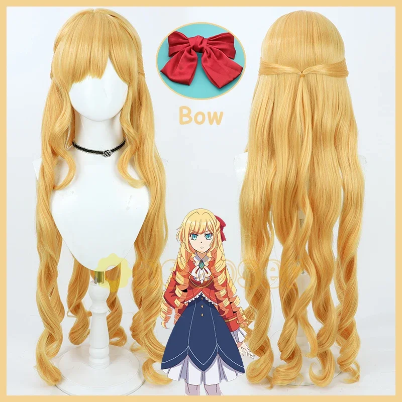 Claire Francois Cosplay Wig Anime I'm in Love with the Villainess Blond Curly Long Hair Bow Heat-resistant Fiber Hair+Wig Cap