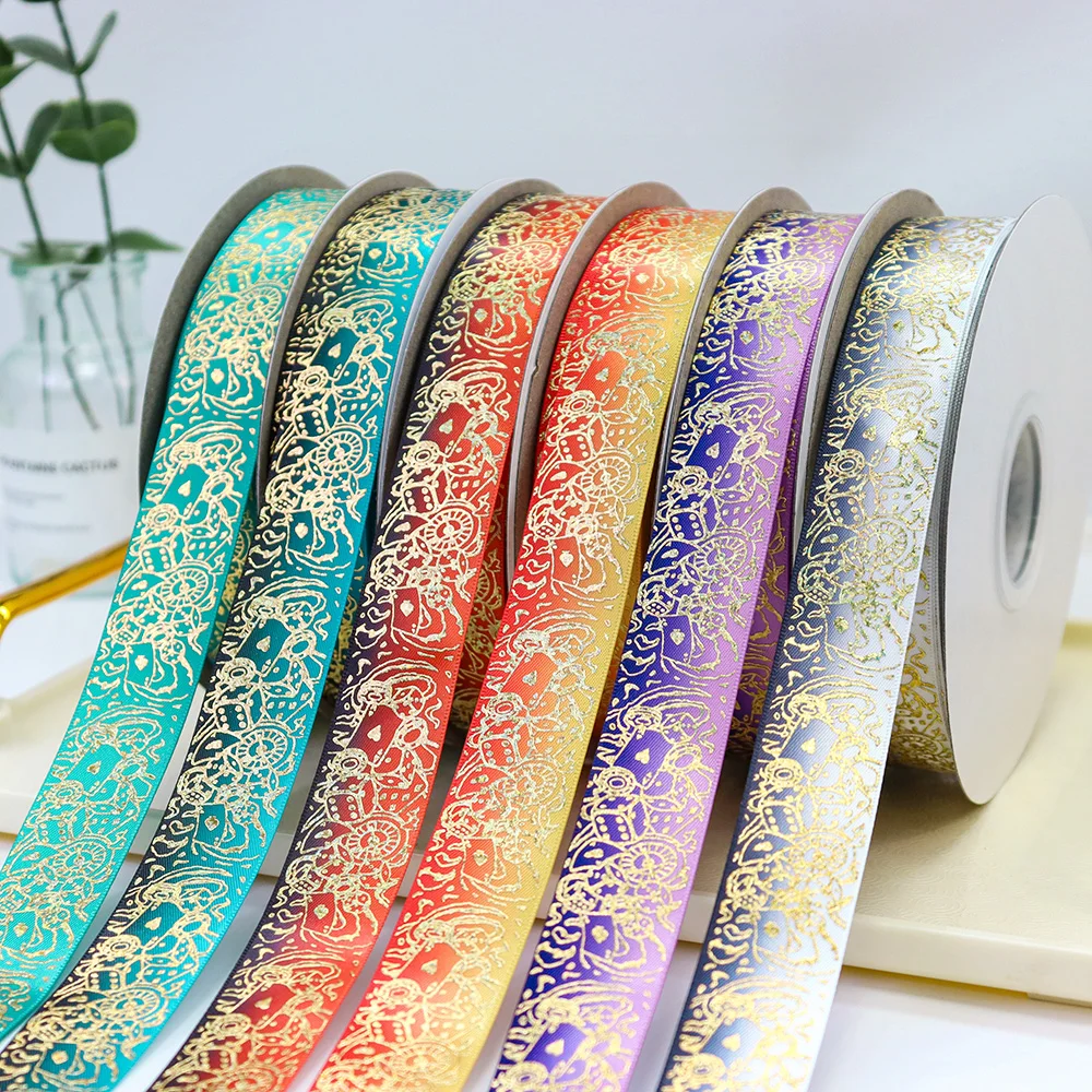 1'' 25mm Laser Gold Foil Dice Poker Printed Polyester Desperate Attempt Satin Ribbon For DIY Handmade Materials Gift Packaging