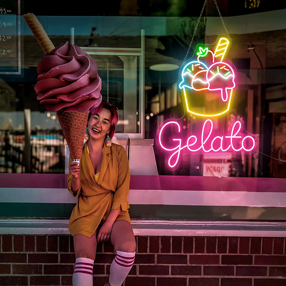 Gelato Neon Sign Ice Cream Shop LED Signs Gelato Open LED Light Custom Neon Sign for Coffee Bar Shop Business Led Logo Decor