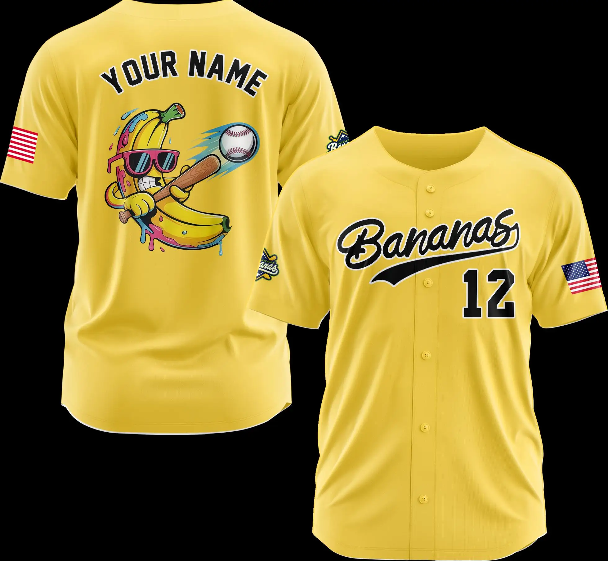 Custom Banana Baseball Jersey Personalized Name Number Mens Sports Uniform Breathable Team Fan Shirt