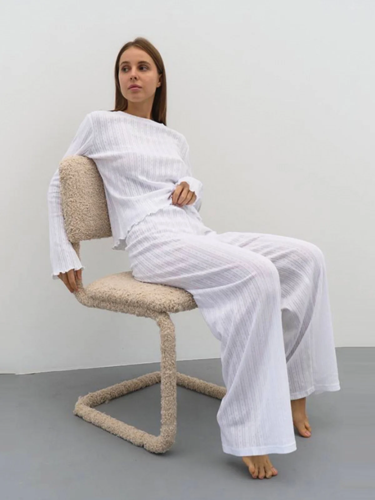 

Сексуальные вязаные свободные удобные длинные брюки све, комплект домашней одежды, женский комплект из 2 предметов, удобная домашняя одежда из мягкого материала