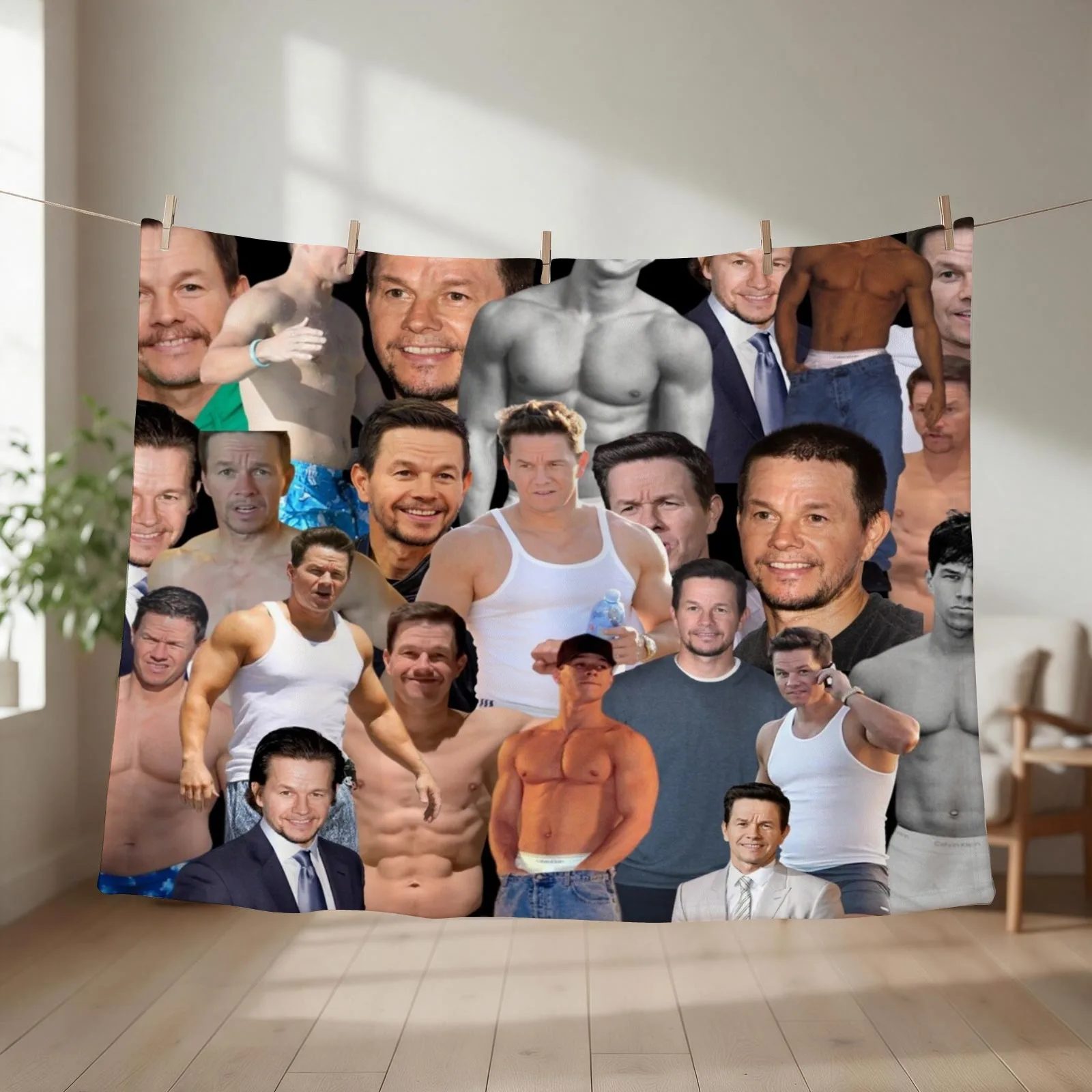 mark wahlberg photo collage Throw Blanket couch cozy soft plush fuzzy picnic outdoor blanket
