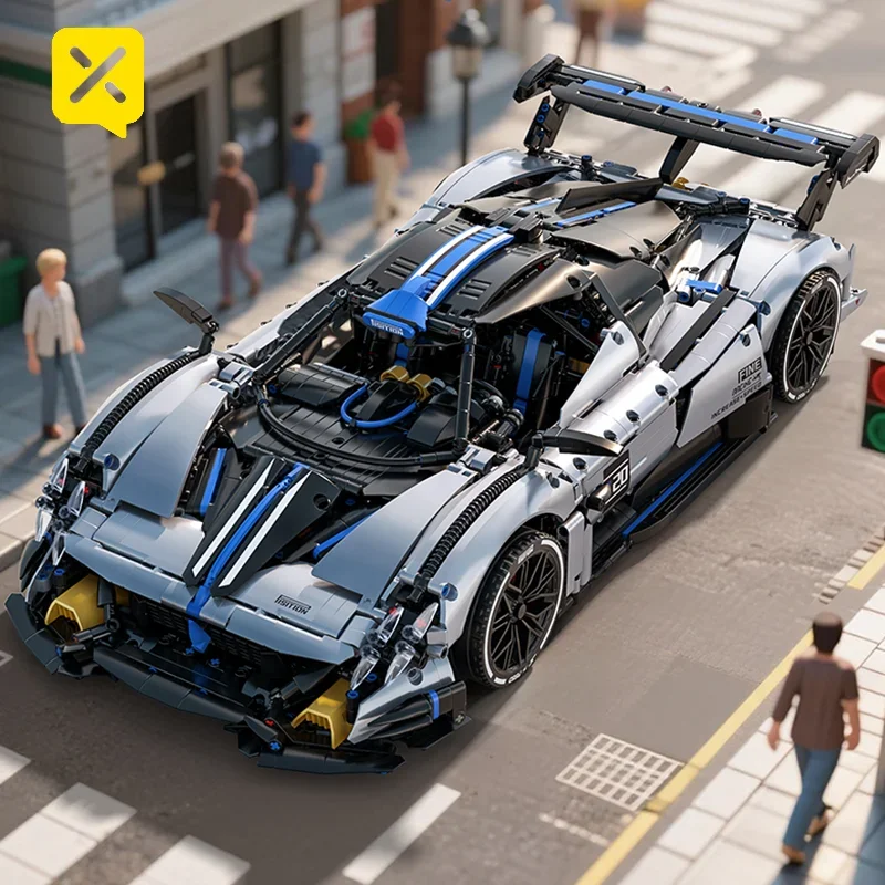 TOYLINX 3526-teiliges silber-blaues technisches Rennsportwagen-Bausteine-Set, Super-Sportwagenmodell im Maßstab 1:8, ideale Ziegelsteine, Geschenk für Jungen