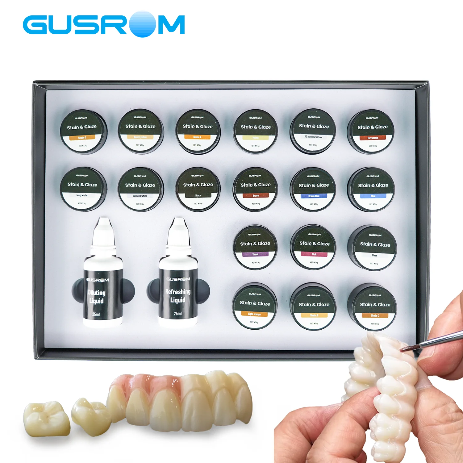 

GUSROM Dental Glaze Paste Kit A2 Zirconia Stain and Glaze Low Temperature Porcelain Coloring Material for Dental Lab Glaze Paste