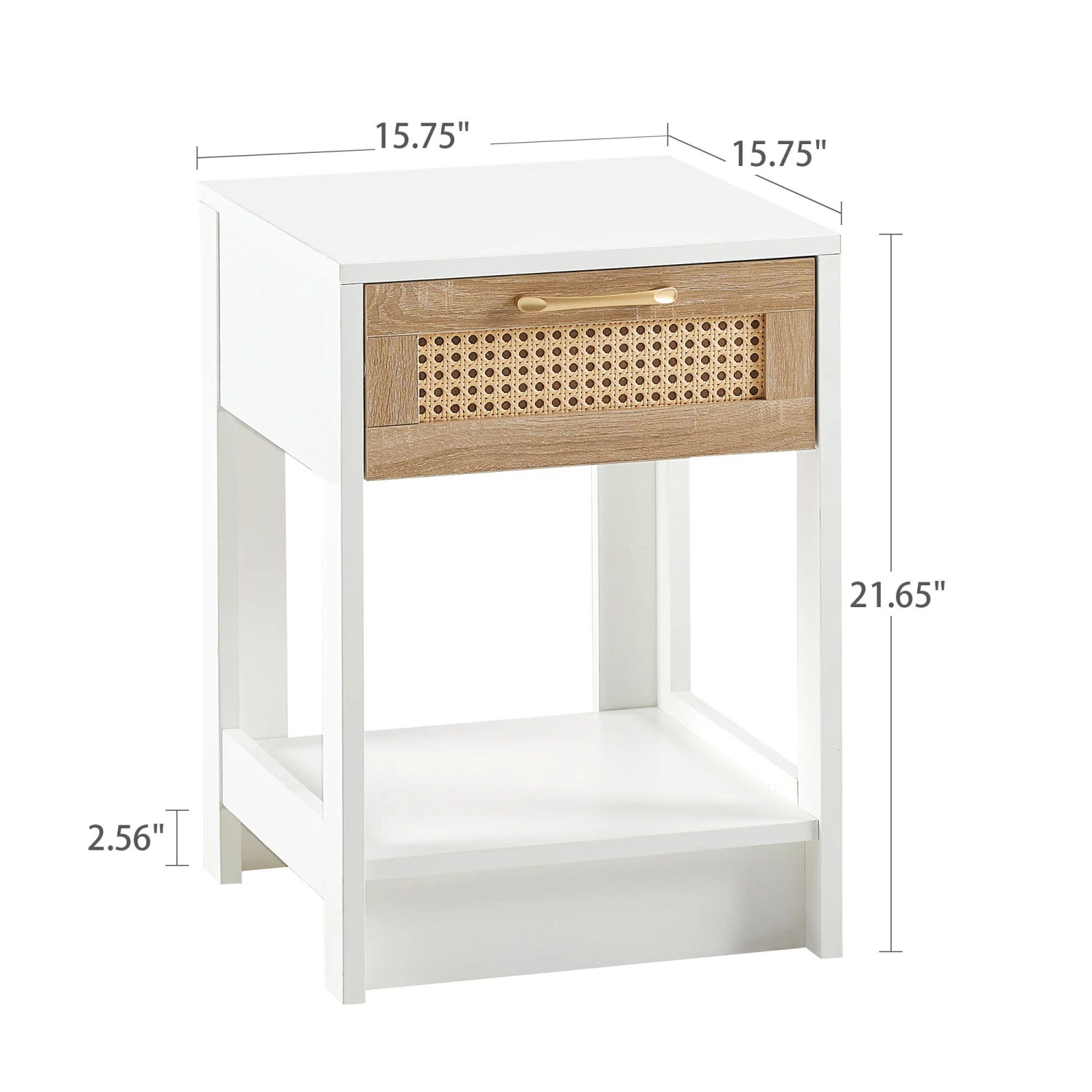 Rattan End Table with Drawer, Modern Nightstand for Living Room/Bedroom, White