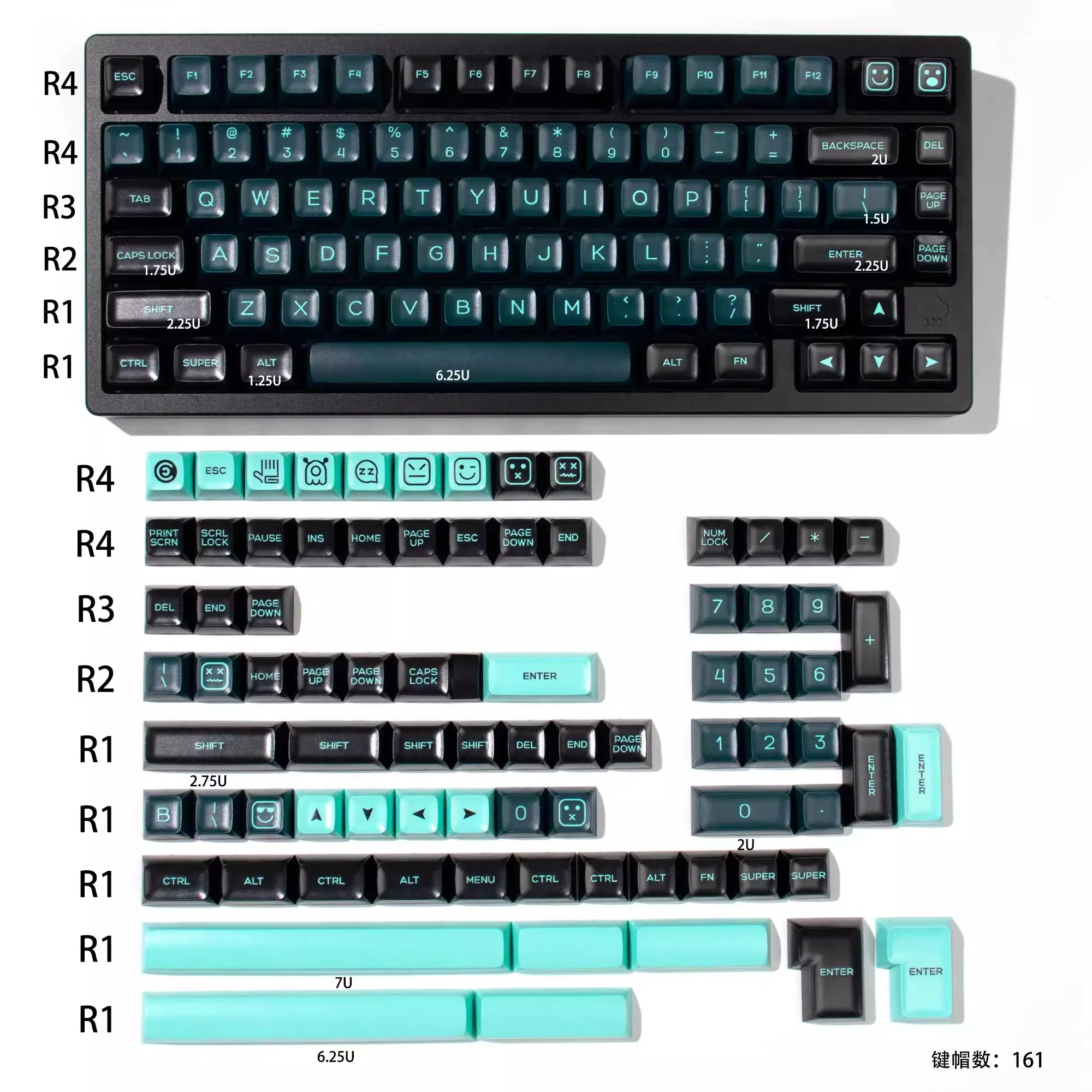 GMK 161 Keys Monster Keycaps SA Keycaps Double Shot ABS Keycaps For MX Switches Mechanical Keyboard Game ISO Keys