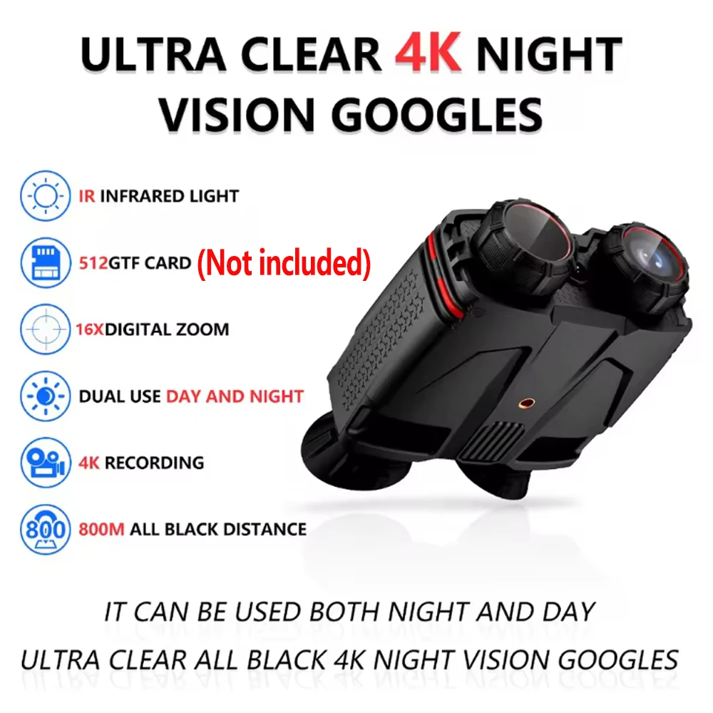 4K night vision binoculars 16X digital zoom WIFI head mounted infrared night vision goggles 800 m, altitude,air pressure,compass