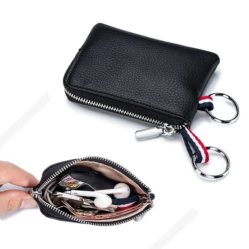 Genuine Leather Key Wallet for Men Women Cowhide Clutch Purse Small Coin Pocket Card Holder Mini Money Bag Portable Clutch Bags