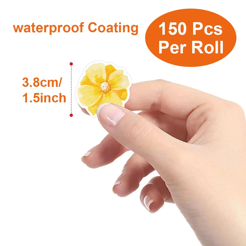 150Pcs/Roll Colorful  Flowers Stickers 3.8cm/1.5inch Party Gift Decoration Label Scrapbook Stationery Stickers