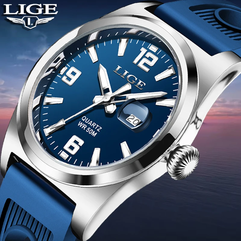 LIGE Sport Quartz Chronograph WristWatch Business Waterproof Watches For Men Fashion Silicone Date Watch Men Relogio Masculino