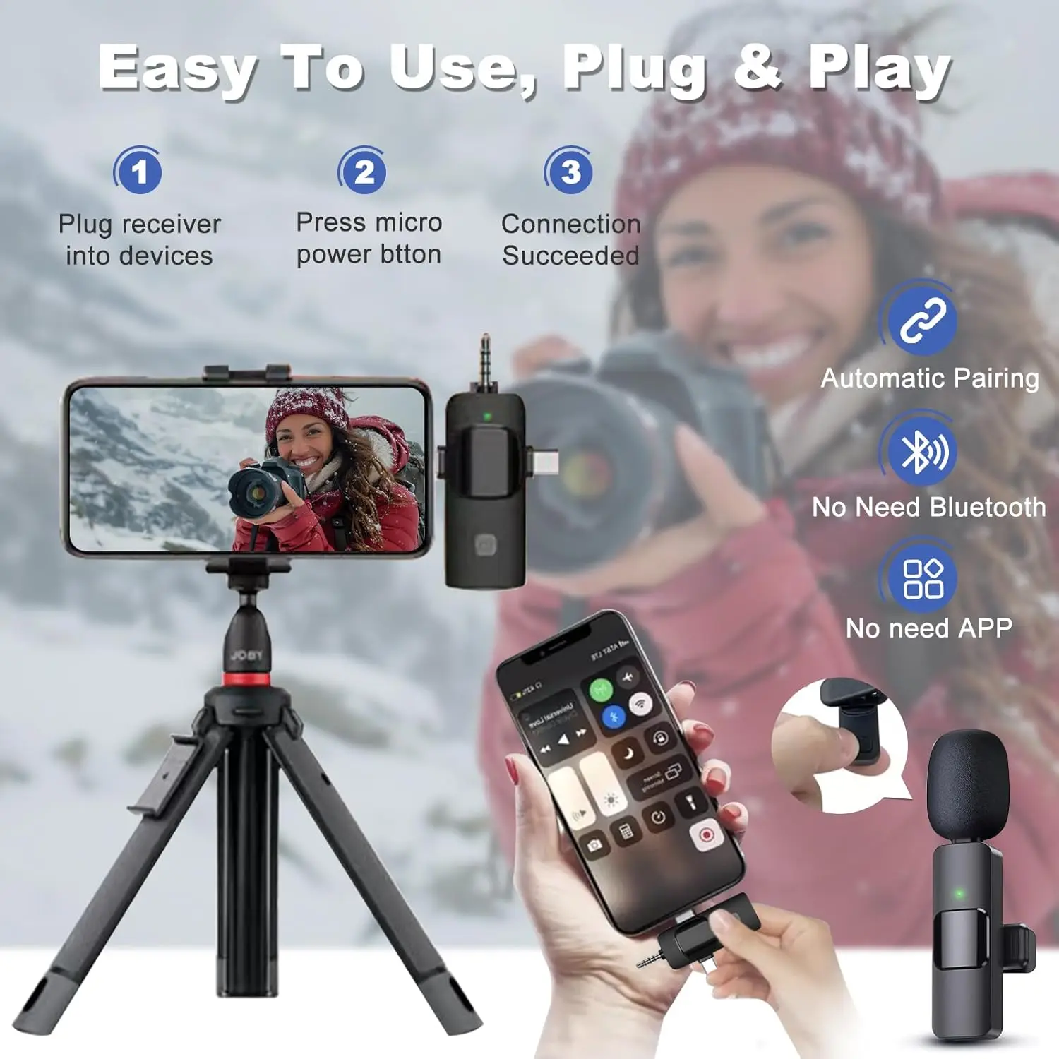 ميكروفون Lavalier 2025 نموذج جديد أداة البث المباشر لتصوير وتسجيل الهاتف المحمول، ميكروفون محمول للمقابلة الخارجية اللاسلكية، بسبب حجمها الصغير، يمكنك حملها معك وهي مناسبة لمعظم سيناريوهات العمل.