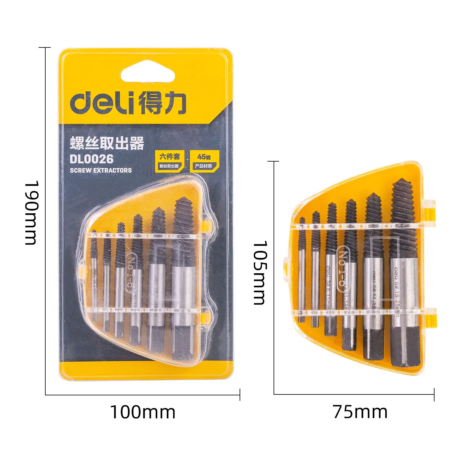 Deli 6Pcs Screw Extractor Metal Drill Bit Set Broken Speed Out Bolt Extractor Bolt Stud Remover Tool