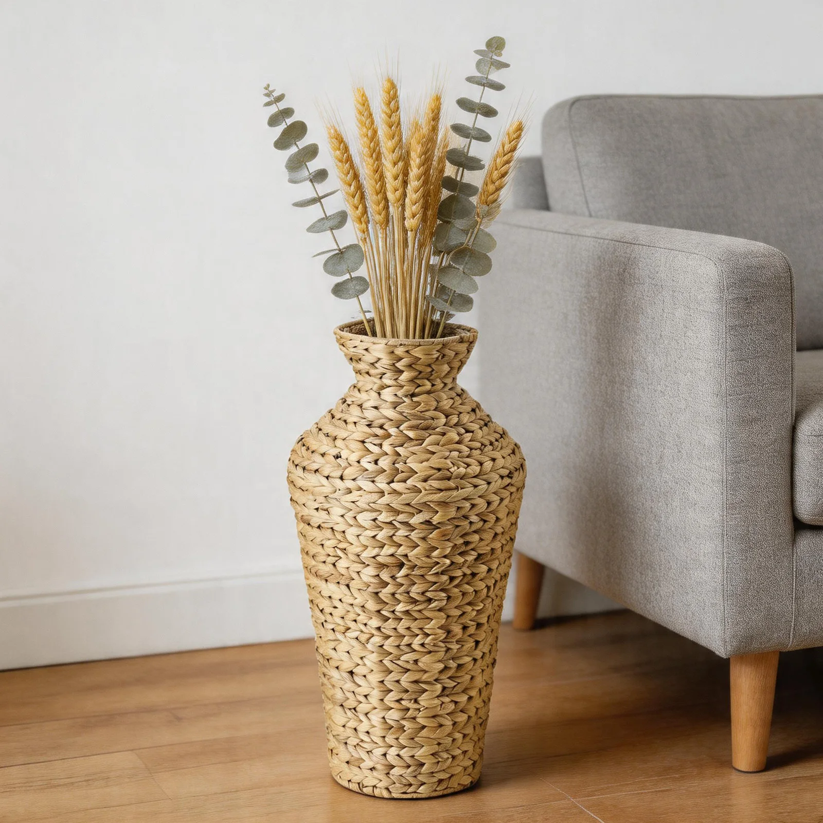 Straw Woven Handcrafted Rustic Flower Basket Vase Desktop Adornment Decorative Vase for Living Room and Wedding Decor