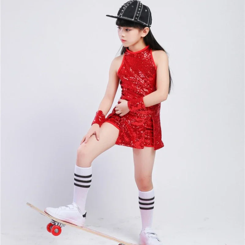 Children's street dance costumes, girls' jazz costumes, street dance costumes, cheerleading team sequin vests, shorts, dresses