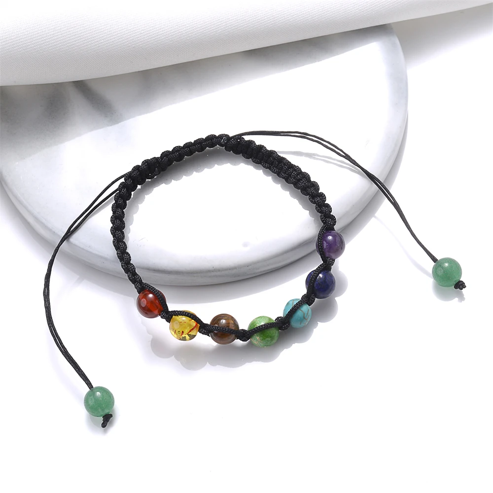 pulseiras feminina acessorios femininos pulseira feminina pedras naturais pulseira c7 chakra grânulos de pedra natural pulseira para mulheres corda preta trançada yoga reiki cura equilíbrio pulseiras presente meditação