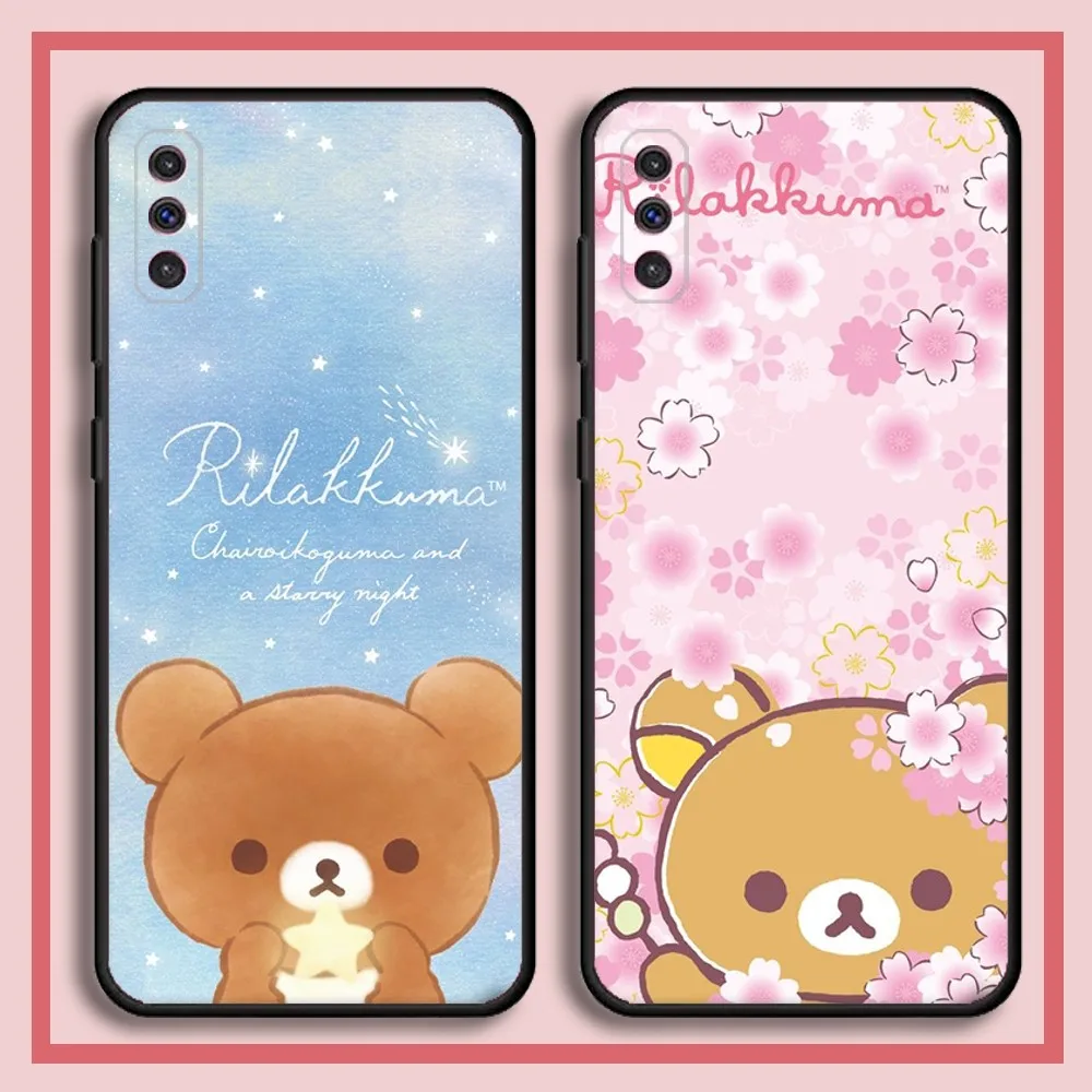 R-Rilakkuma Bear Cute Phone Case For Samsung S23,23,22,30,21,10,9,Note20 Ultra,Lite,Ultra,5G,Plus,FE,Black Soft Case