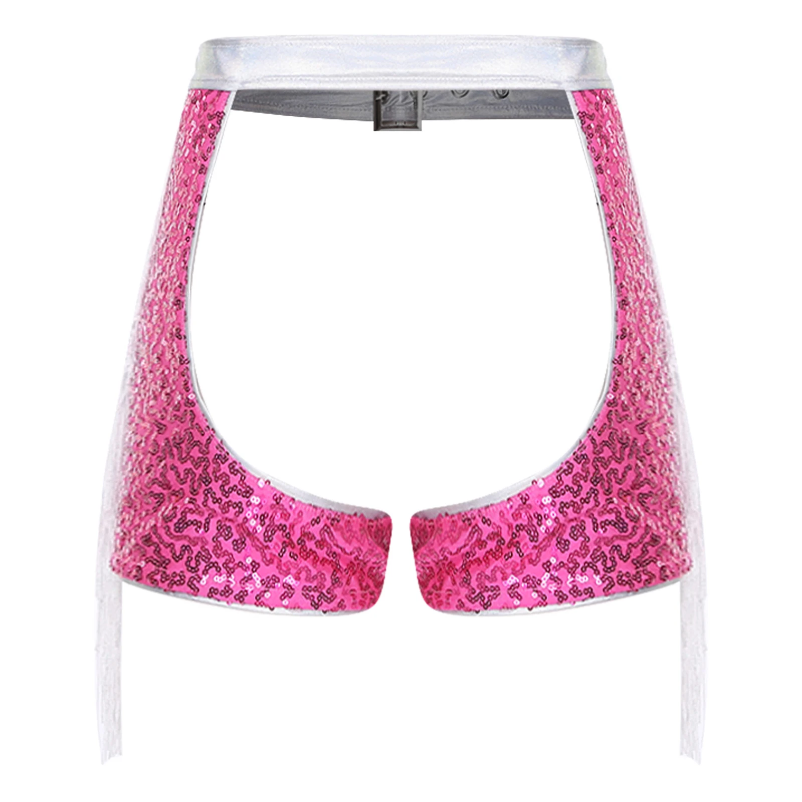 Женские шорты с открытой промежностью и блестками, шорты с боковыми кисточками, регулируемый пояс, шорты контрастного цвета для диско-бара, сцены