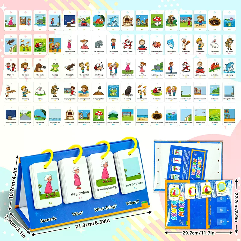 English Learning Pocket Chart Calendar Set For Kids 3-10 - Sentence Building Puzzle Games, Word Games, Phonics Flash Cards