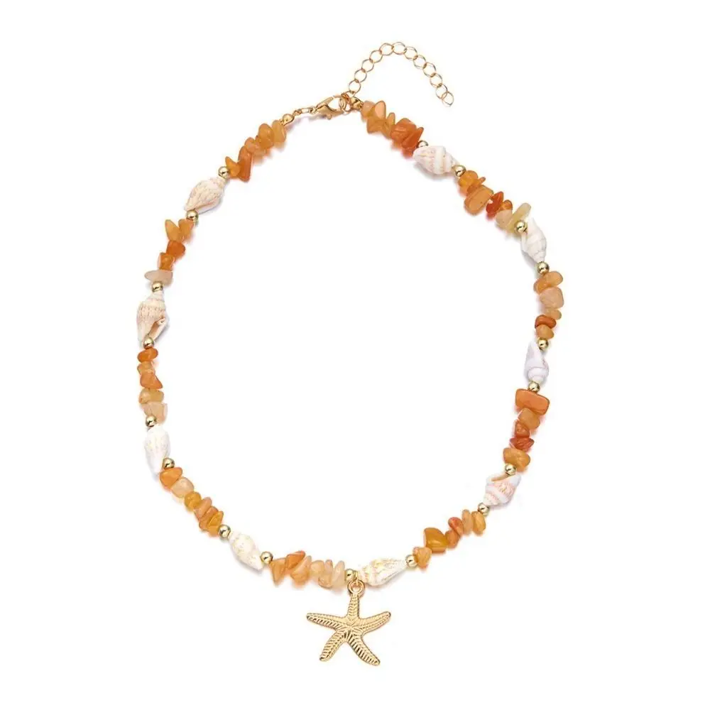 

Bohemian Style Starfish Pendant Necklace Niche Design Colorful Conch Pendant Necklace Coash Crystal Shell Necklace Summer Beach