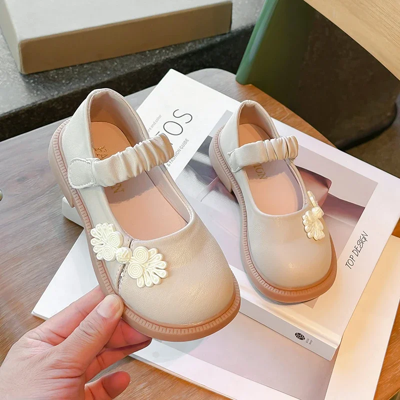 

Elegant Girl Princess Shoes Beige Pink Versatile Children Leather Shoes Causal Toddlers Wedding Party Kids Fashion Flat Shoes