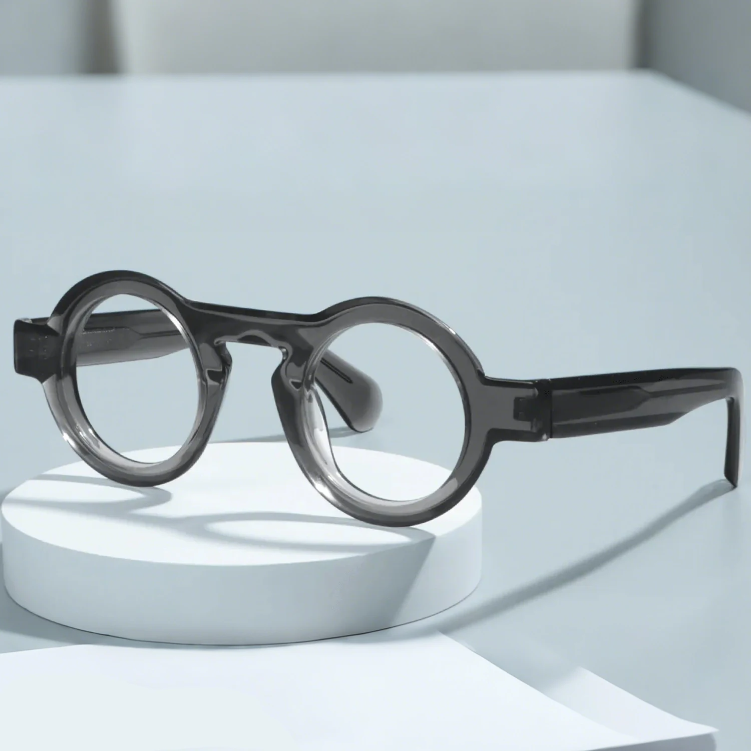 FYTOO Unisex Retro Fashion Gray Round Acetate Glasses, Face-Flattering, Ideal for Daily Outfits, Great Holiday/Birthday Surprise