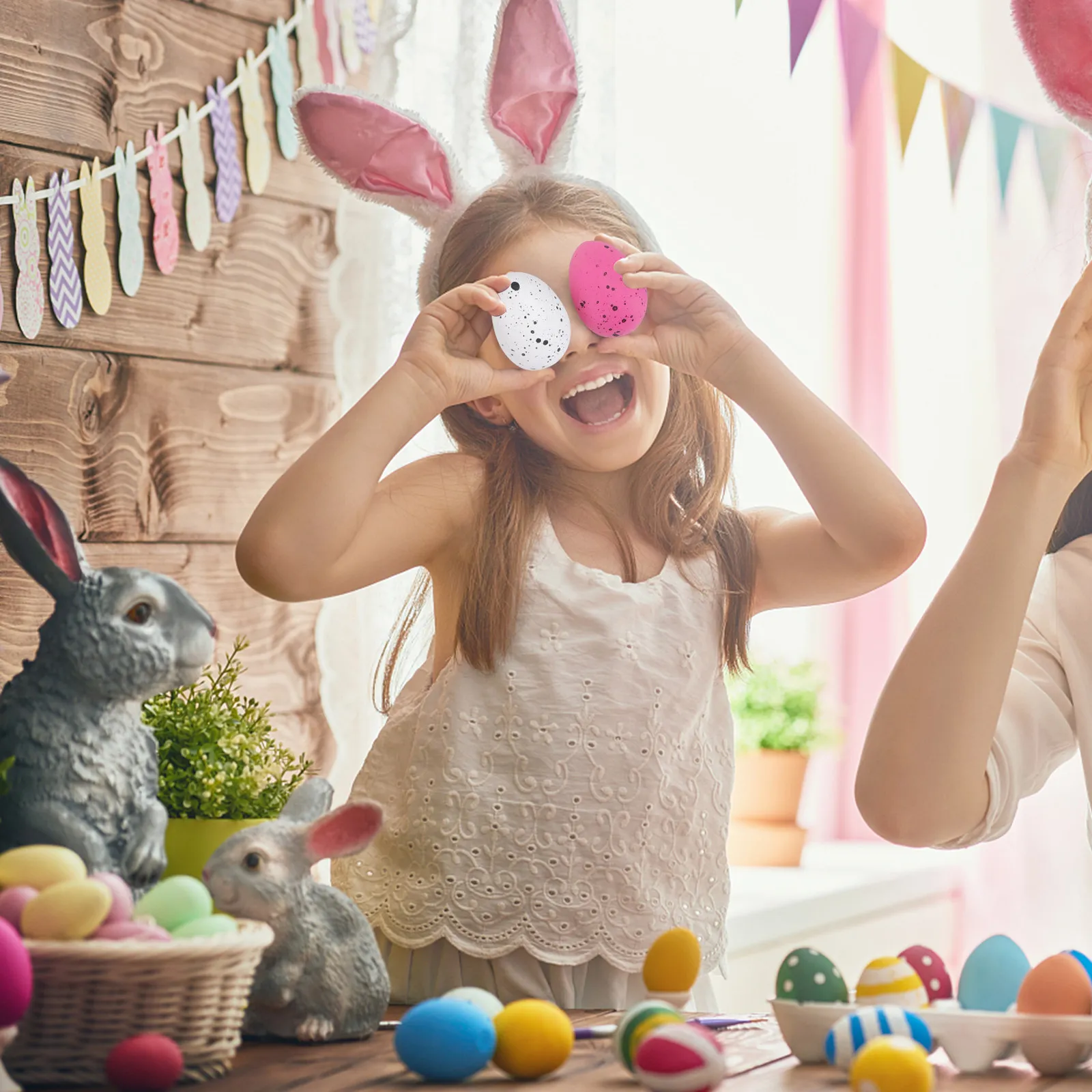 50Pcs Plastic Easter Eggs Bright Color Simulation Decorations for Party Kindergarten Easter Hunt Early Education Supplies