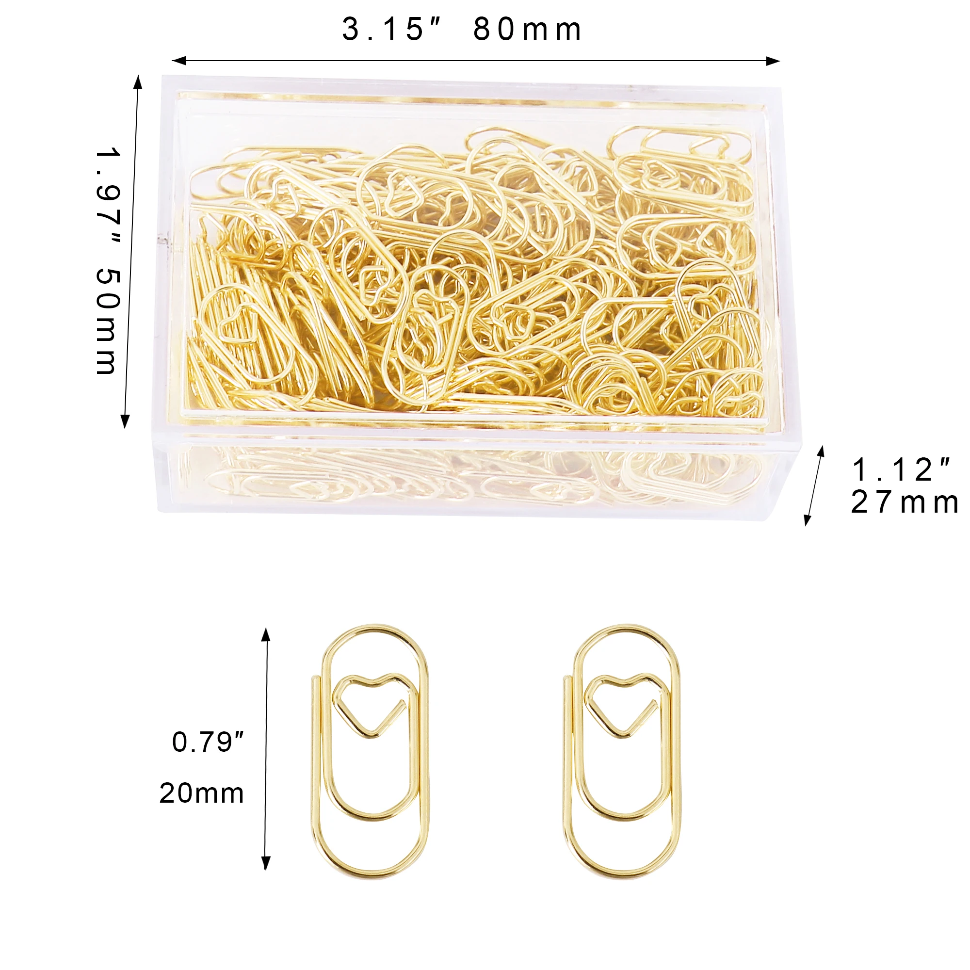 200 Pcs Small Paper Clips Love Heart Paperclips Stainless Steel in Tinplate Paper Clips Holder Office School Home Desk Organizer