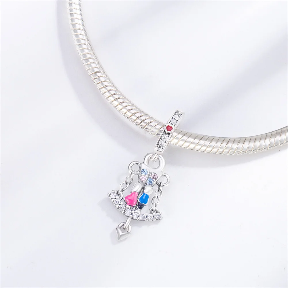 Pan Charms Original Sparkling The Bridge of Love Dangle Charm Bracelet Pendant Jewelry