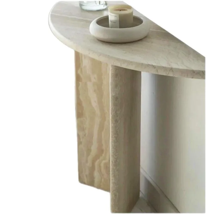 

Natural red travertine entrance table Entry entrance entrance table Against the wall End view table Minimalist marble strip case