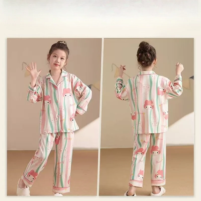 طقم بيجامة سانريو كورومي ماي ميلودي، طقم بيجامة إبداعي عالي الجمالي بطباعة رقمية للفتيات بأكمام طويلة يمكن ارتداؤه في الخارج