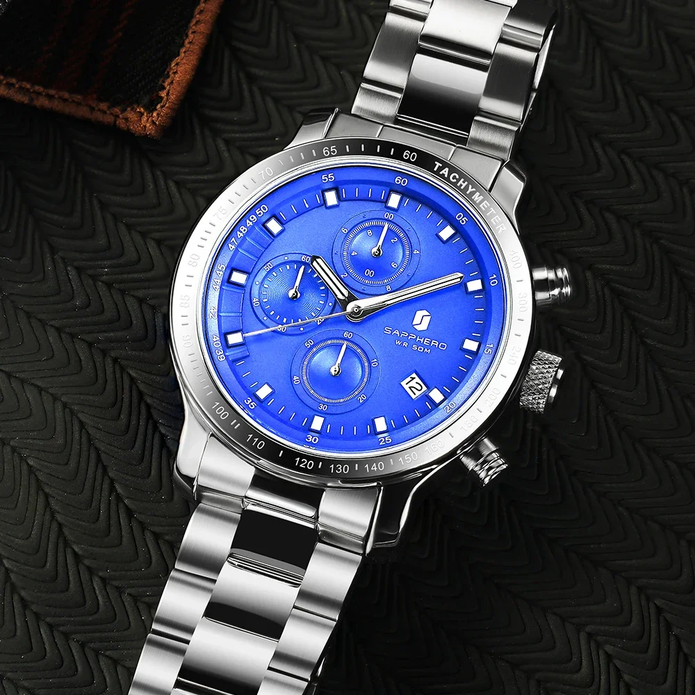 SAPPHERO Business Watch  Date Men's Wristwatch Simple Stainless Steel Watches 50m Waterproof Clock 2025 New Fashion Men's Gifts