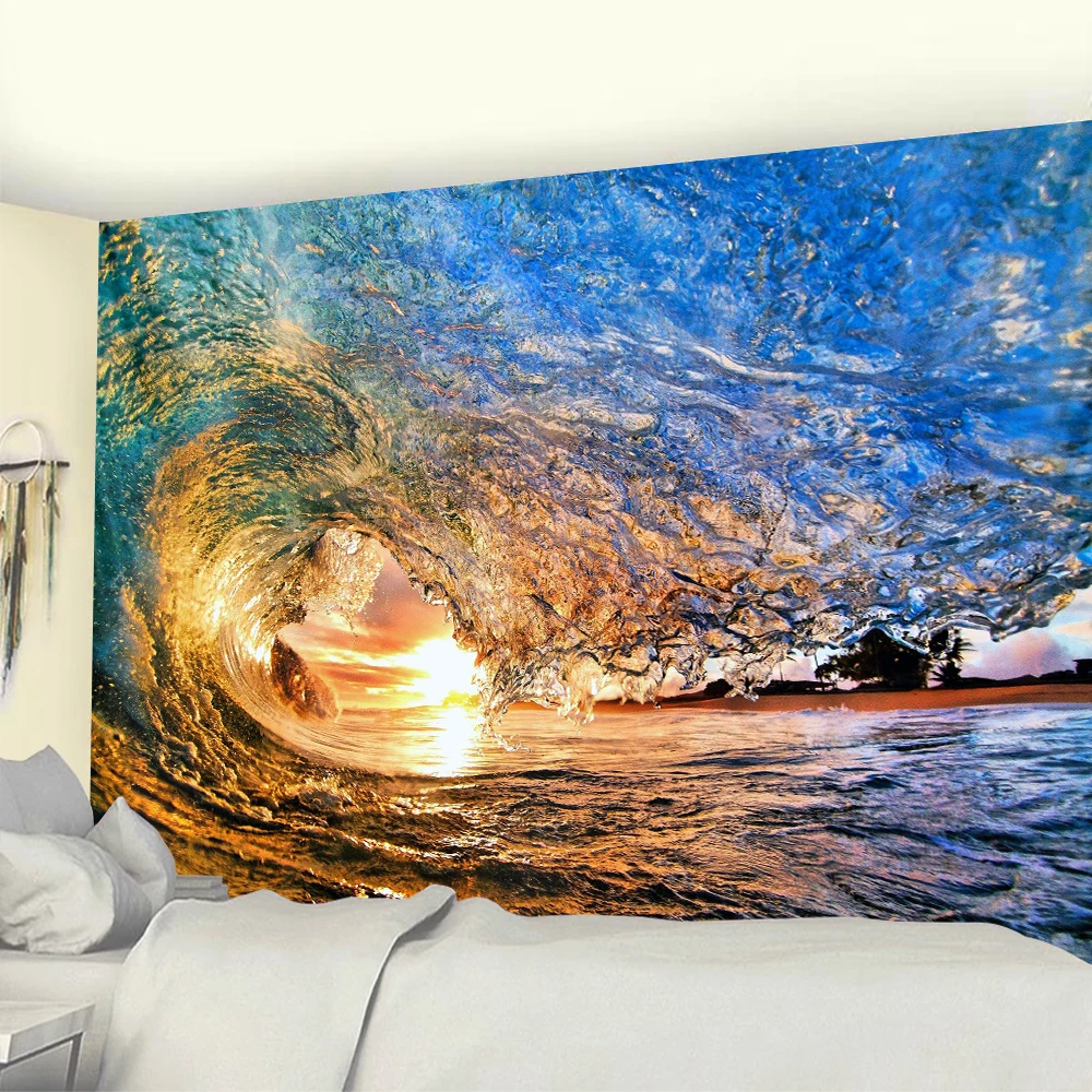 Seaside Ocean Wave Psychedelic Scene Home Art Decoration Tapestry Hippie Bohemia  Mandala Room 