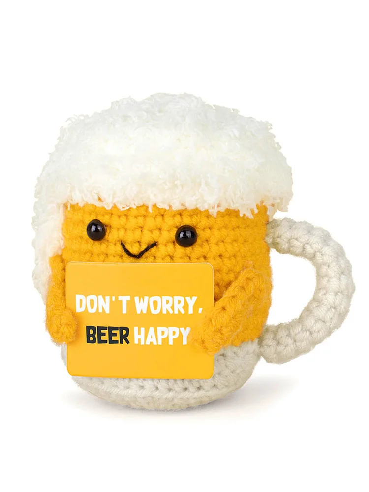 مضحك الكروشيه البيرة الحلي اليدوية الدعم العاطفي مع بطاقة سطح المكتب زخرفة اليدوية محبوك البيرة مهرجان هدية ديكور المنزل