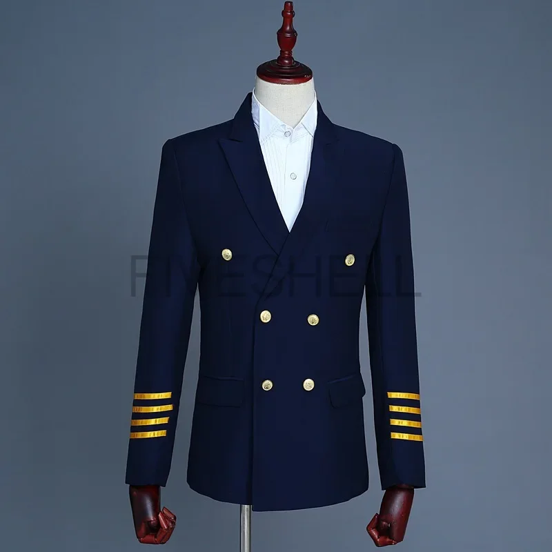 Adult S-4XL Captain Officer Sailor Peacoat Costume Men's Military Blazer Suit with Fringe Marching Band Jacket Uniform And Pants view 3