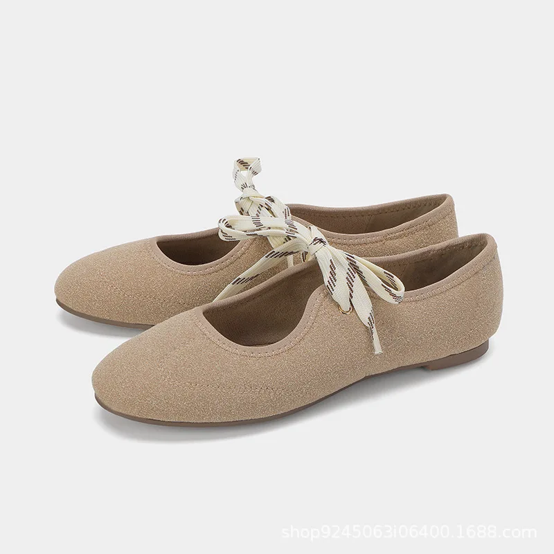 

Осень 2023, новые повседневные балетки на плоской подошве со шнуровкой и бантом, женские туфли Мэри Джейн с неглубоким носком и круглым носком для женщин