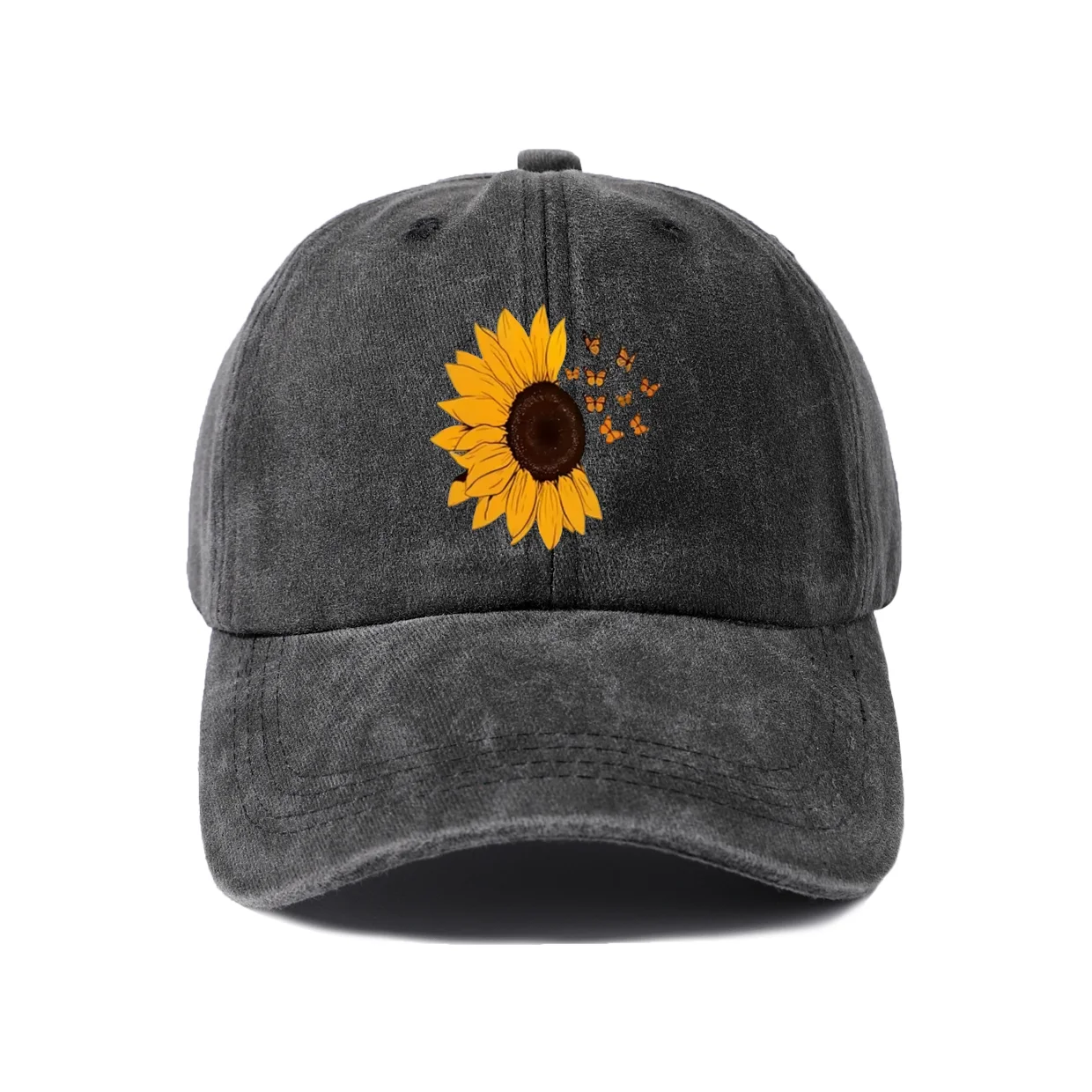 Classic Sunflower Graphic Baseball Cap, Vintage Washed Adjustable Unisex Dad Hat, Streetwear Gift